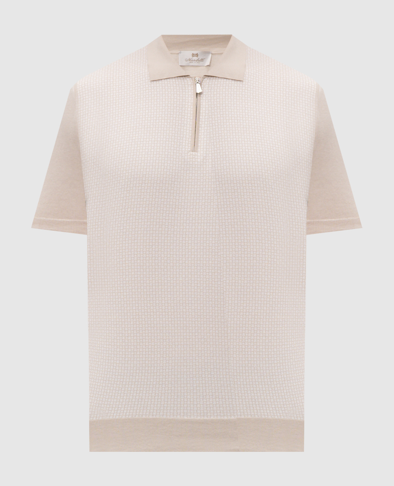 Beige polo shirt with patterned silk