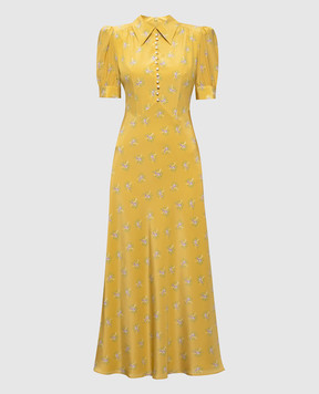 Alessandra Rich Yellow printed silk dress FABX3598F4726