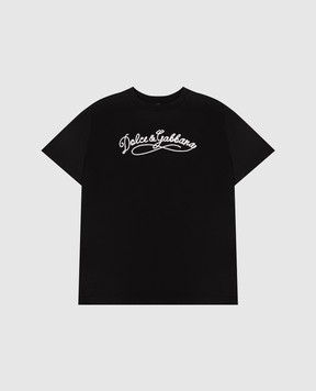 Dolce&Gabbana Children's black T-shirt with embroidered logo L5JTNKG7PYF26