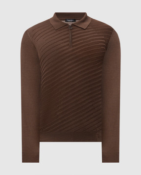 Stefano Ricci Brown striped wool, silk and cashmere polo shirt KE08023P30E26373