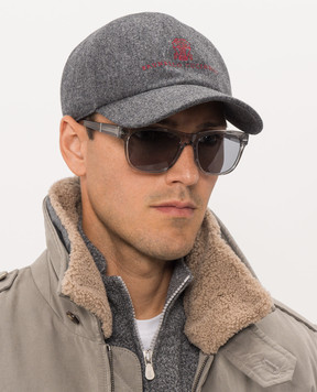 Brunello Cucinelli Grey wool cap with logo embroidery M038P9850