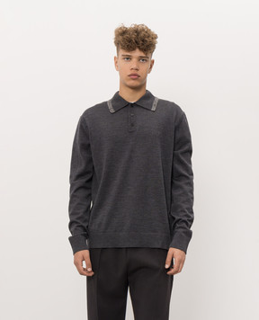 Iceberg Grey wool polo shirt with logo embroidery A0029005
