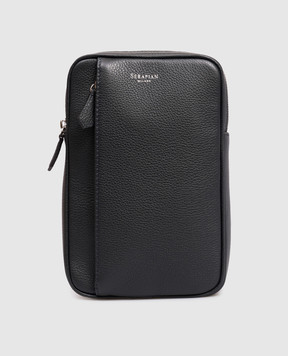 Serapian Blue leather sling bag with logo SRCMOMML738715A021