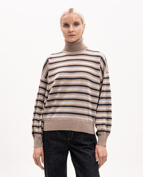 Brunello Cucinelli Beige striped wool, cashmere and silk turtleneck M16221903P