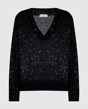 Brunello Cucinelli Black sequined linen, cashmere and silk pullover MDJ547612