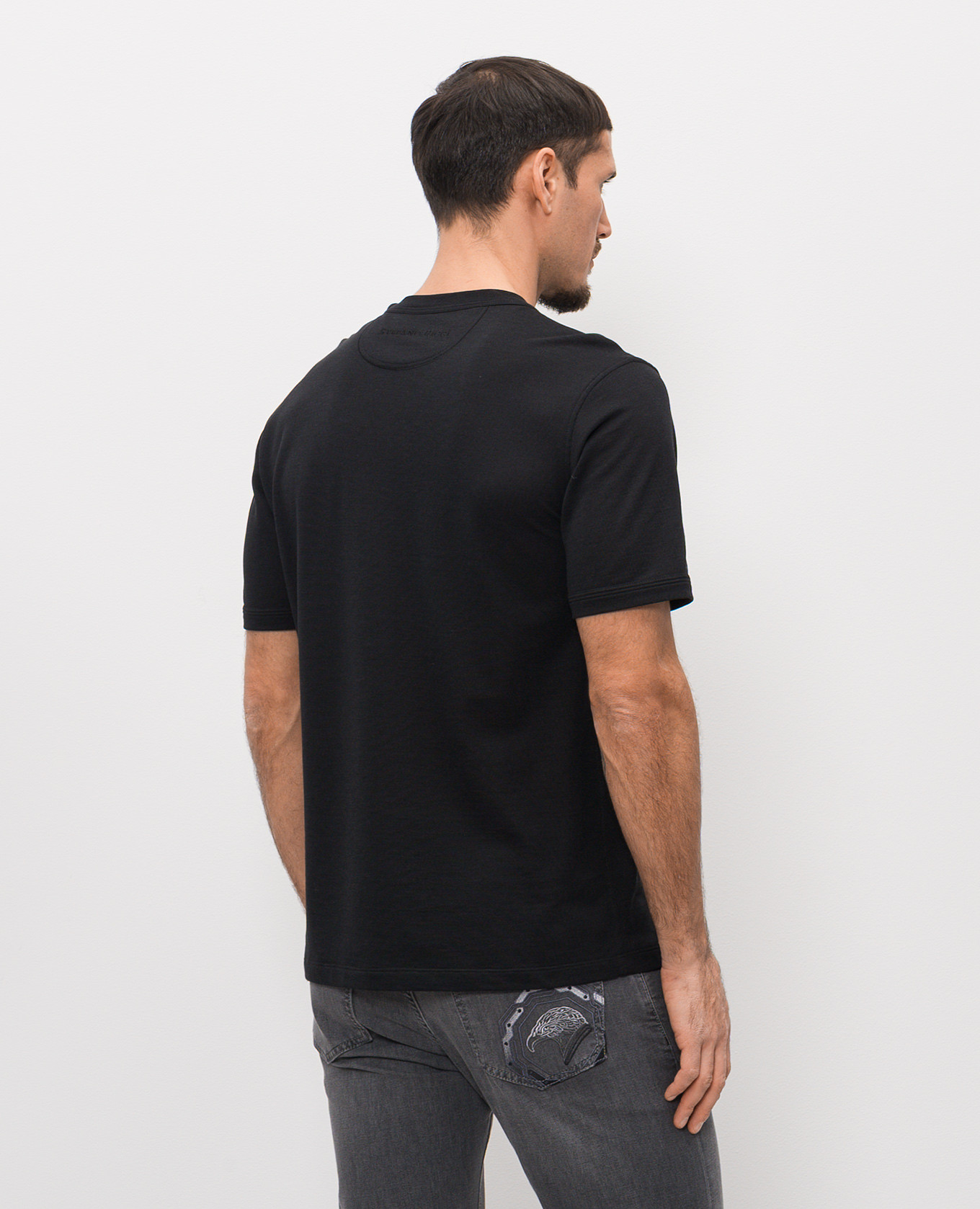Black silk T-shirt with logo embroidery Stefano Ricci 4