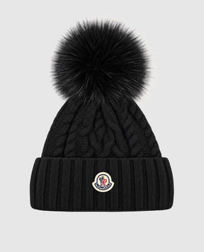 Moncler Black wool and cashmere hat with pompom L20933B00041M4506