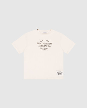 Dolce&Gabbana Children's beige T-shirt with logo print L4JTHVG7PRJ26