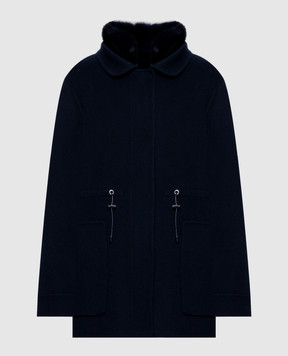 Paolo Moretti Blue wool and cashmere parka with nutria and mink fur KARRY