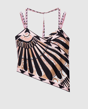 PUCCI Asymmetrical silk top with branded print 6HRM476H854