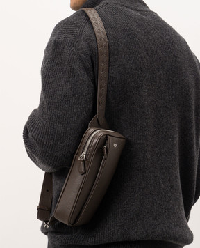 Serapian Brown leather sling bag with logo print SRCMOMML738715A224
