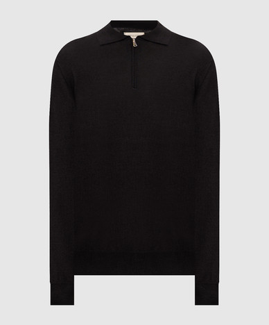 Zwarte poloshirt van wol, zijde en kasjmier