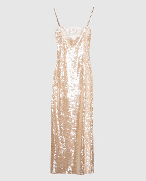 Nissa Beige midi dress with sequins RS16511