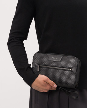 Serapian Black leather clutch with logo print SRSTSMML720223ACG2