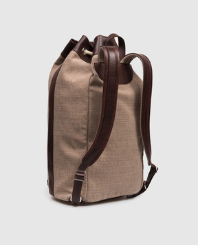 Brunello Cucinelli Brown linen backpack with logo patch MBACBU433P