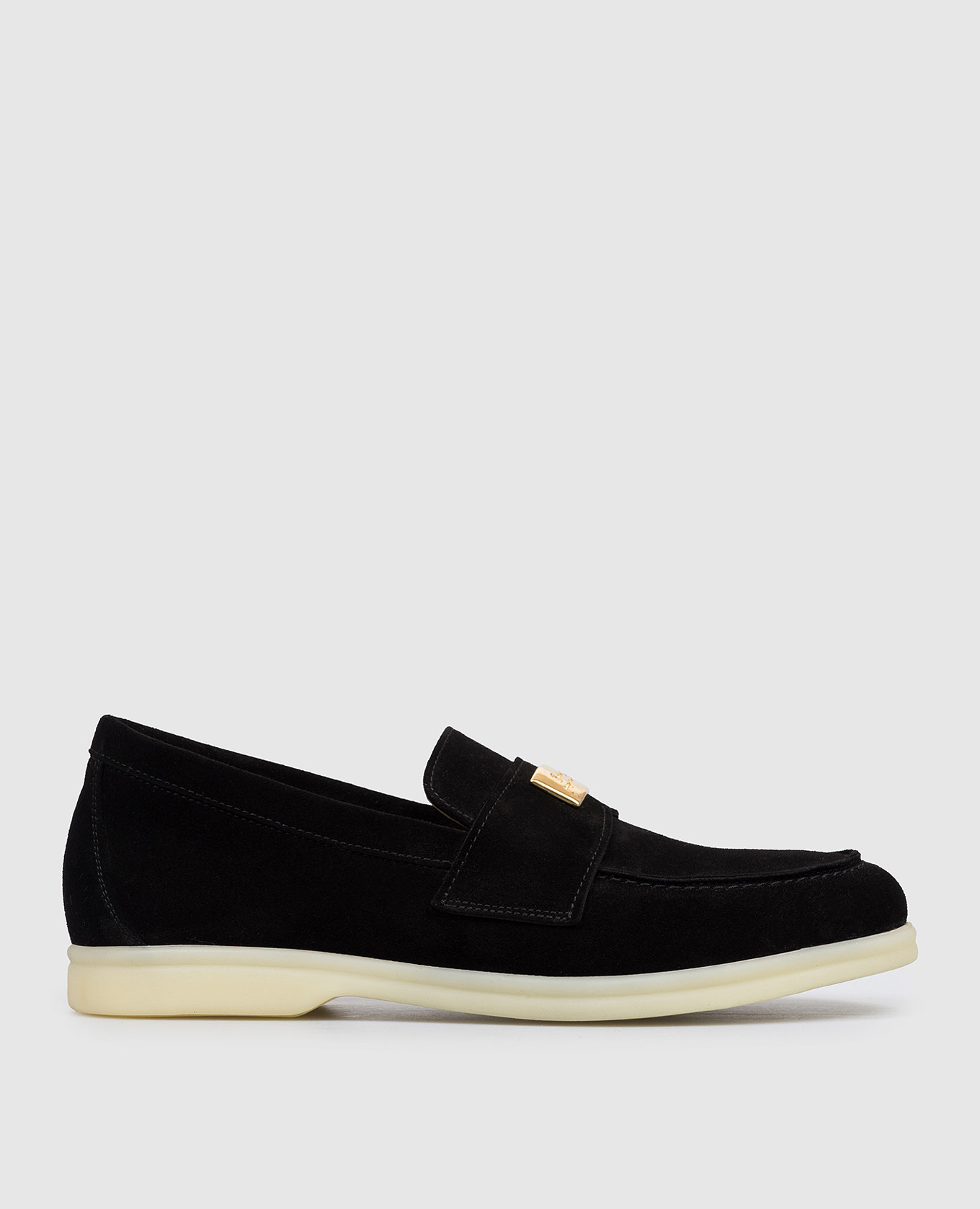 Black suede loafers with logo engraving