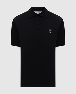 Brunello Cucinelli Black polo shirt with logo print ME8548788