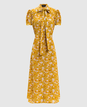 Jacob Lee Yellow floral silk dress with ascot collar WSS0082SS26DLCF