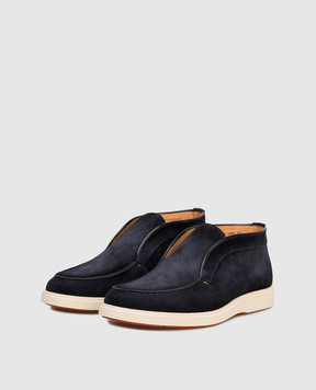 Santoni Blue suede deserts with textured logo MGDG17823TICBGEX
