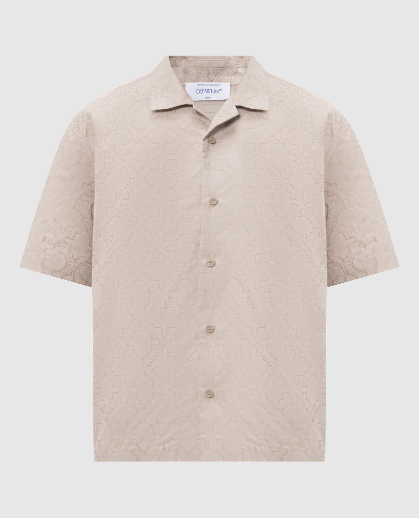 Beige shirt met embleempatroon