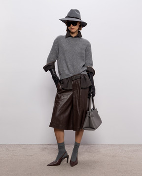 Brunello Cucinelli Brown leather Bermuda shorts with monil chain MPBURP9306