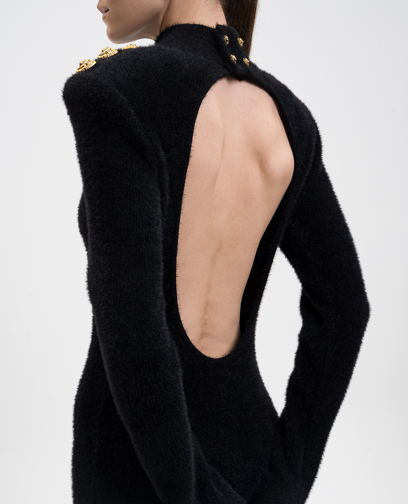 Black maxi dress with accent shoulders Balmain 4