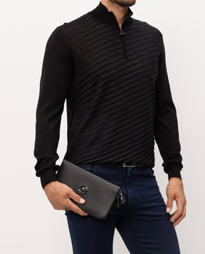 Stefano Ricci Black leather clutch wallet with metal emblem PP312GUVD