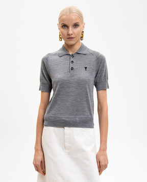 Ami Paris Grey merino wool polo shirt FPL439KN0039