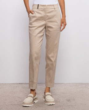Peserico Beige pants with a monil chain A04753D07932