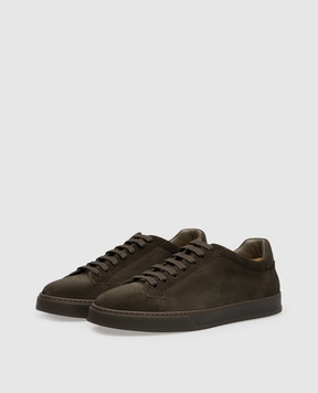 Doucal's Khaki suede sneakers with textured logo DU3552SPENUF260