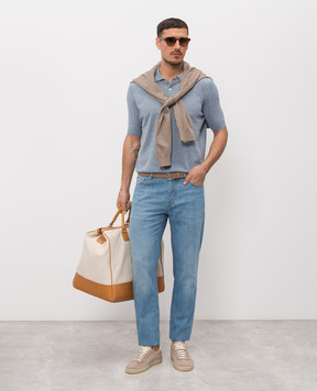 Brunello Cucinelli Blue linen and silk polo shirt MSL806105
