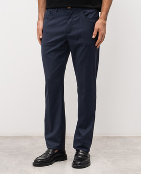 Stefano Ricci Blue wool trousers with emblem M8T61B0010T7750