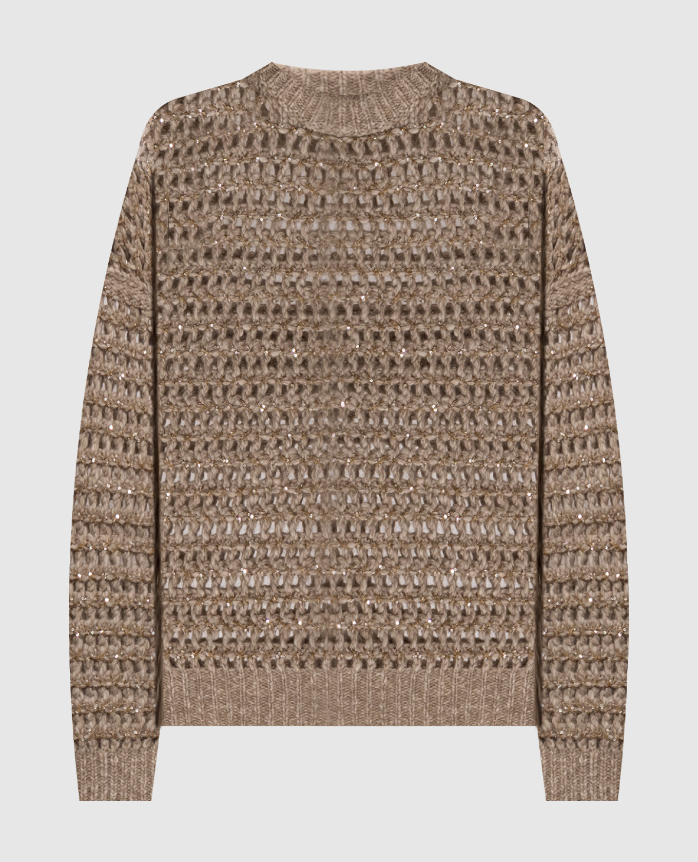 Beige openwork sweater with wool and cashmere