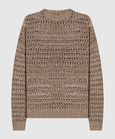 Beige openwork sweater with wool and cashmere