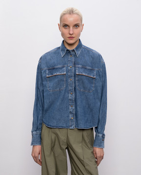 Brunello Cucinelli Blue denim shirt with monil chain MH192RB526