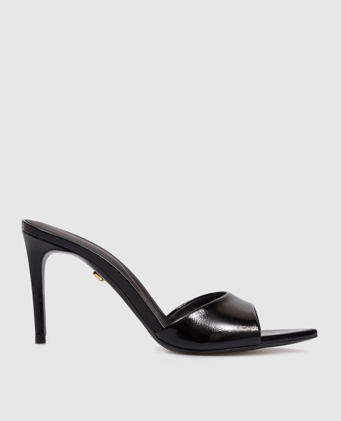 Black patent leather mules