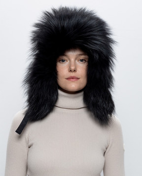 Yves Salomon Gray wool and silk earflap hat with fox fur 23WAA030XXWO2W