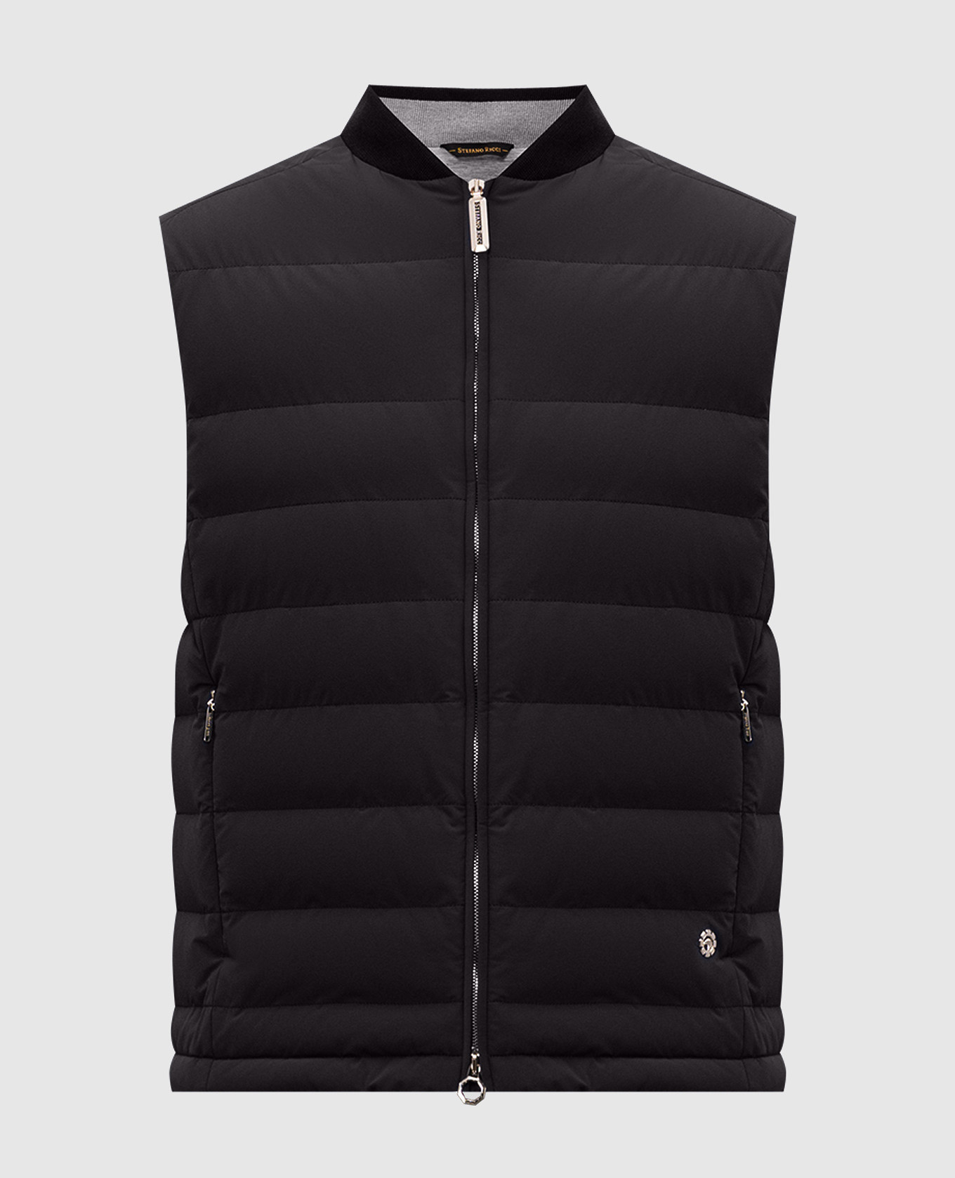 Black down vest with emblem