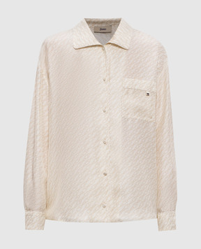 Herno Beige silk blouse with branded print CM000041D16009P