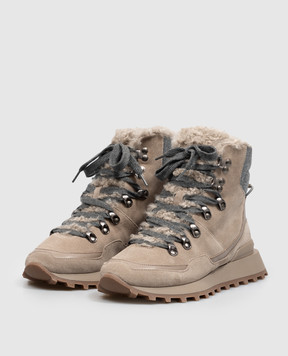 Brunello Cucinelli Beige suede boots with fur MZSFG3377