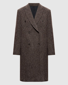 Brunello Cucinelli Brown double-breasted patterned coat MG5669994