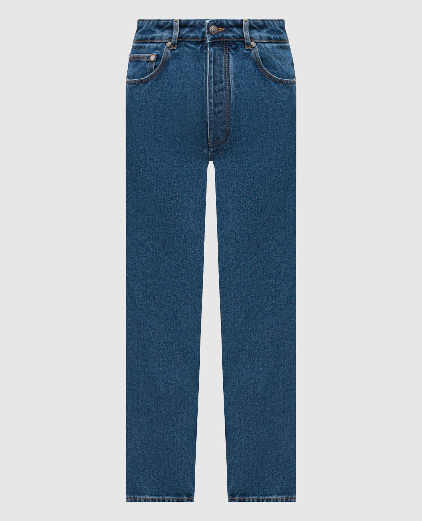 Blue jeans with textured monogram logo