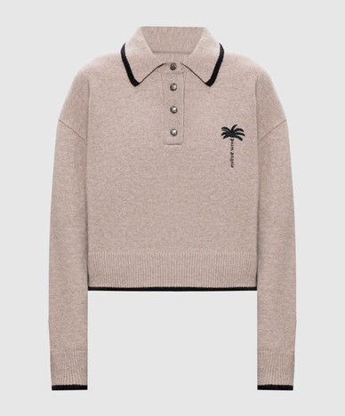 Beige wool and cashmere polo shirt