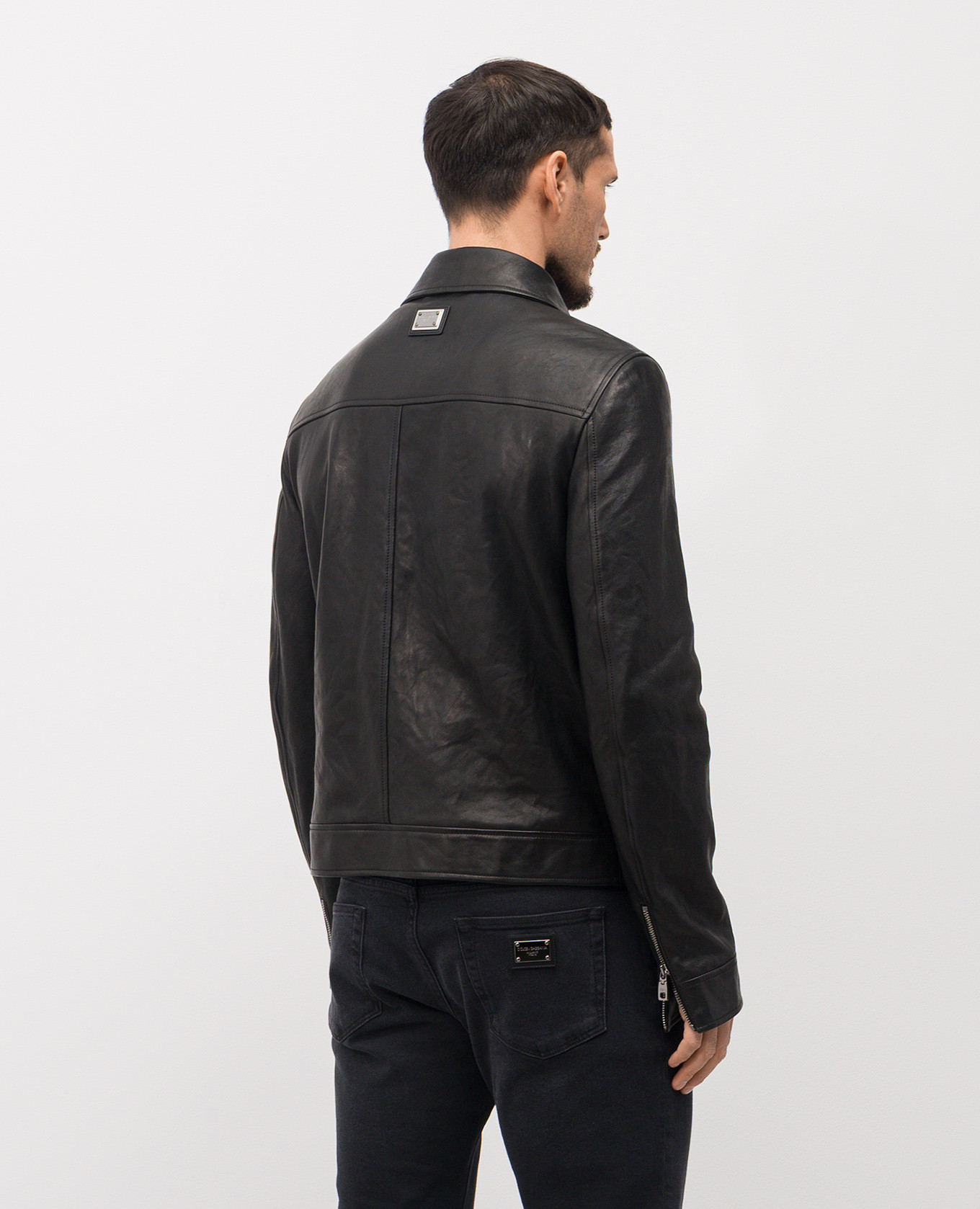 Black leather jacket with logo Dolce&Gabbana 4