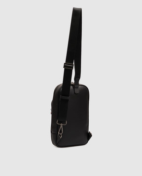 Kiton Black leather sling bag with metal logo UBA0146N01269
