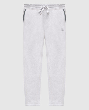 Brunello Cucinelli Sea Island Grey Melange Sweatpants with Emblem MM8433102G