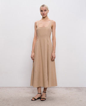 Twinset Beige midi dress with linen 261TF2021