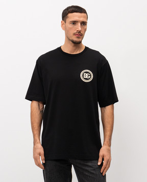 Dolce&Gabbana Black T-shirt with contrast DG logo monogram G8PN9ZG7PZF