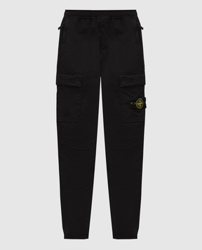 Stone Island Black cargo joggers with logo patch L2S153100033S0014