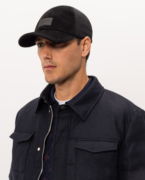 Stefano Ricci Black suede cap with logo patch MCV63SL15BPL001T